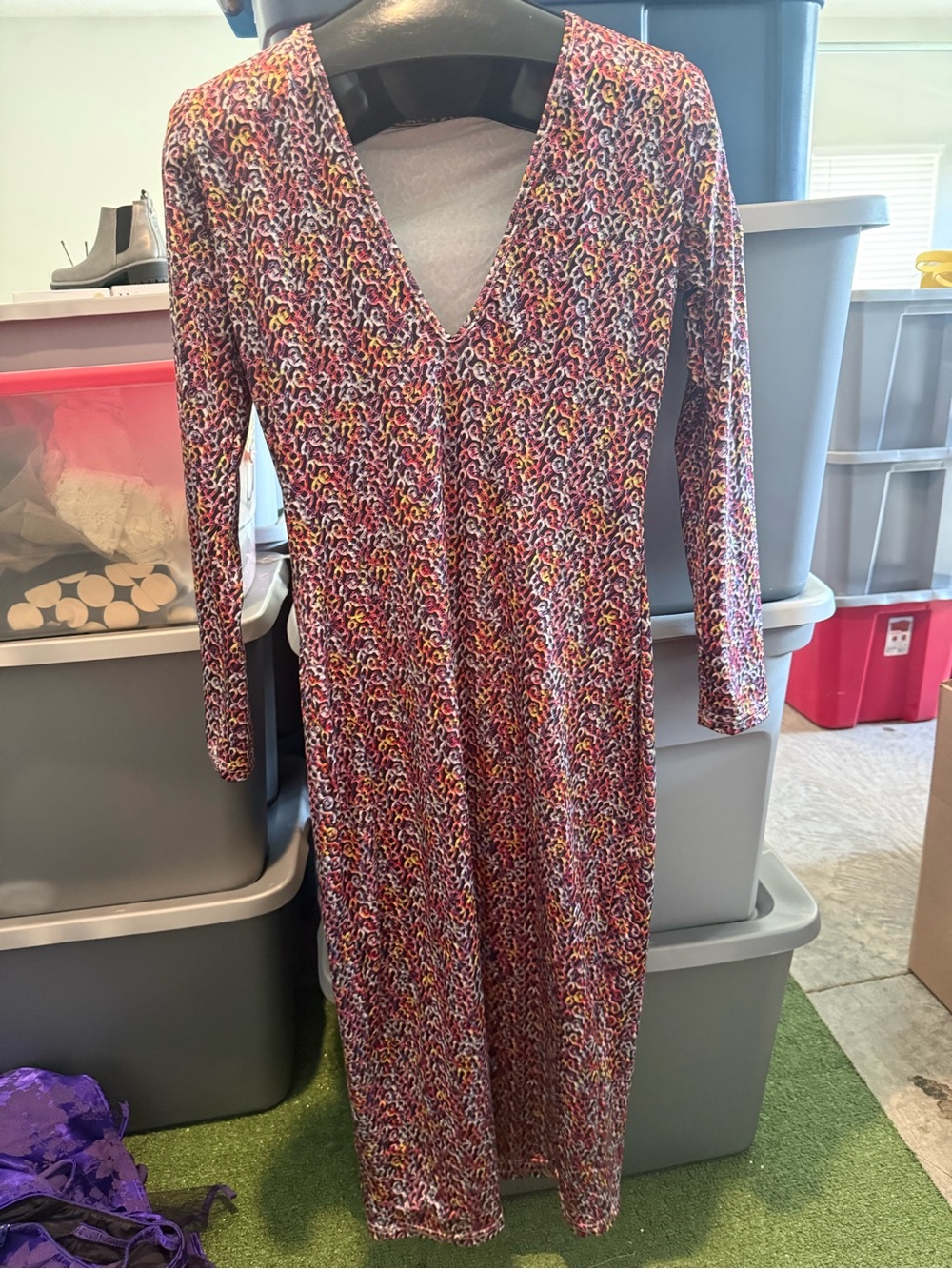 Women's V-Neck Long Sleeve Multi-Color Patterned Dress mp39